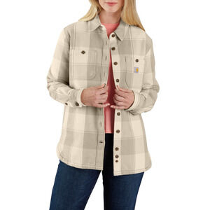 NWT Carhartt Loose Fit Plaid Button-Front Twill Shirt Jacket Oat Milk W Size M